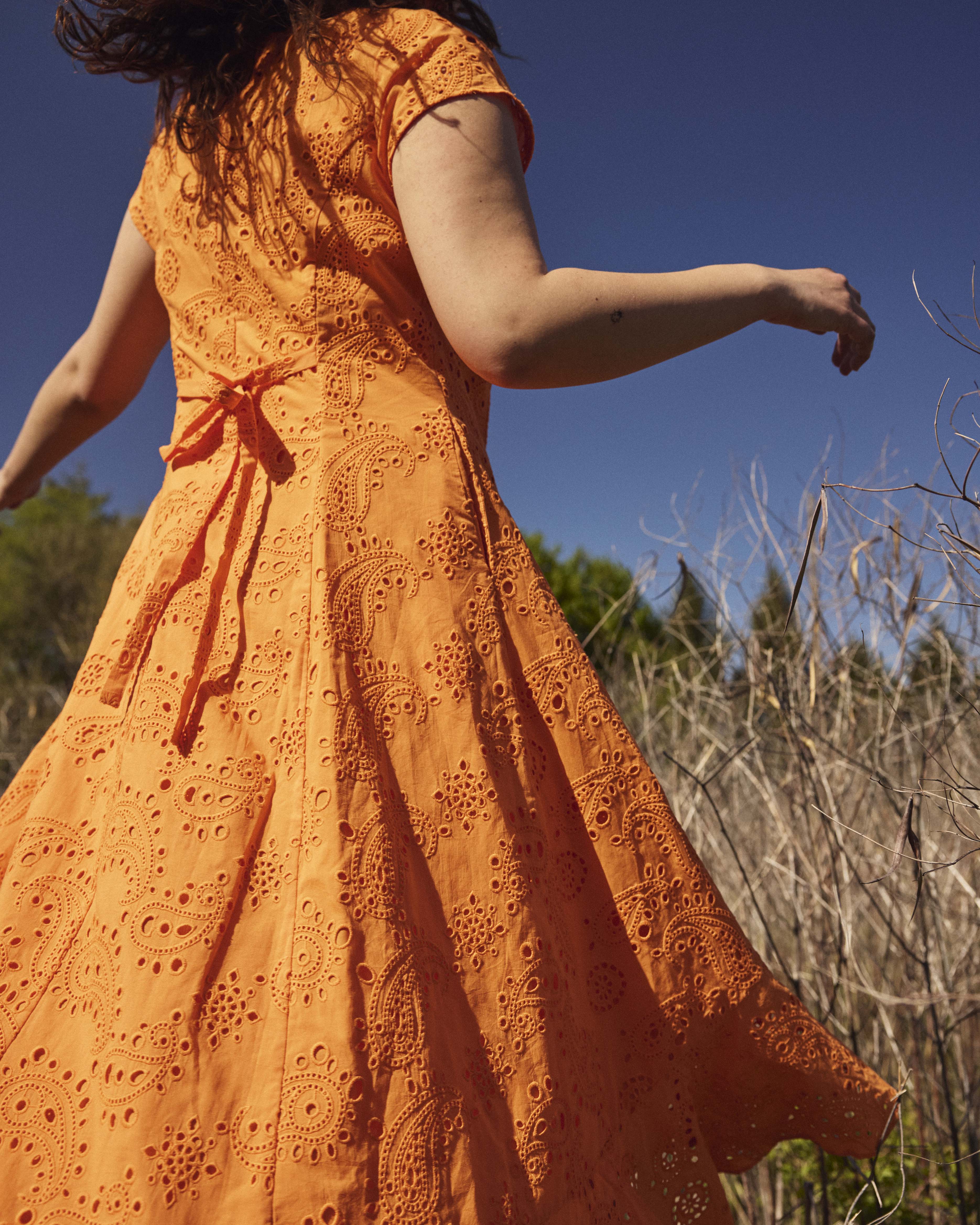 Sunset Cotton Eyelet Flounce Dress - Arancia