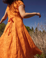 Sunset Cotton Eyelet Flounce Dress - Arancia