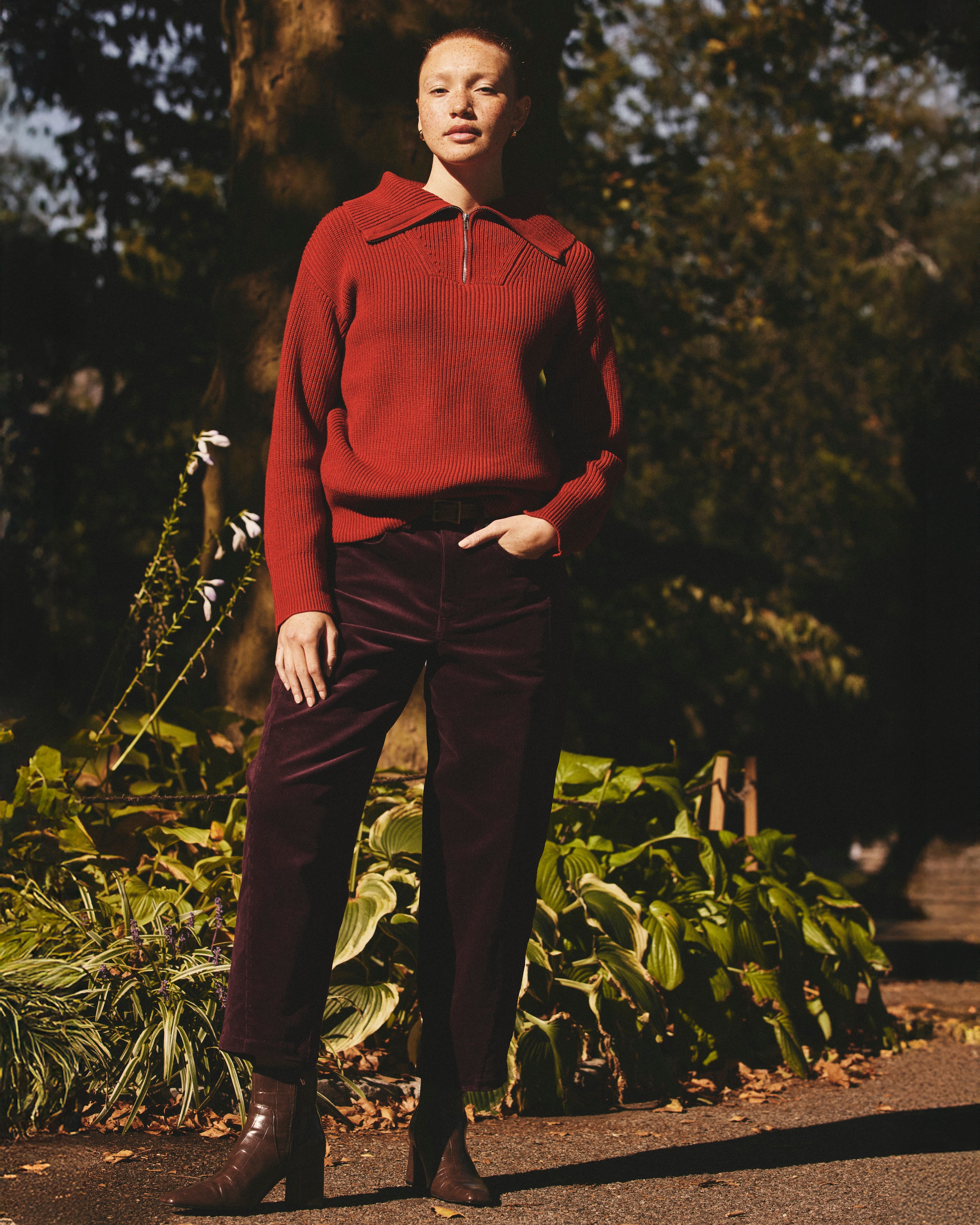 Brenda Zip Sweater - Autumnal Red