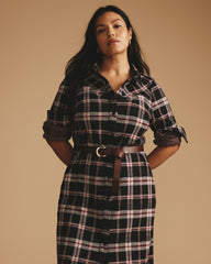 Morgan Belted Stretch Flannel Shirtdress - Poppy Plaid