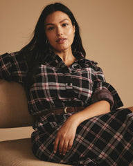 Morgan Belted Stretch Flannel Shirtdress - Poppy Plaid