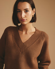 Tori V Neck Sweater - Classic Camel