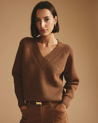Tori V Neck Sweater - Classic Camel