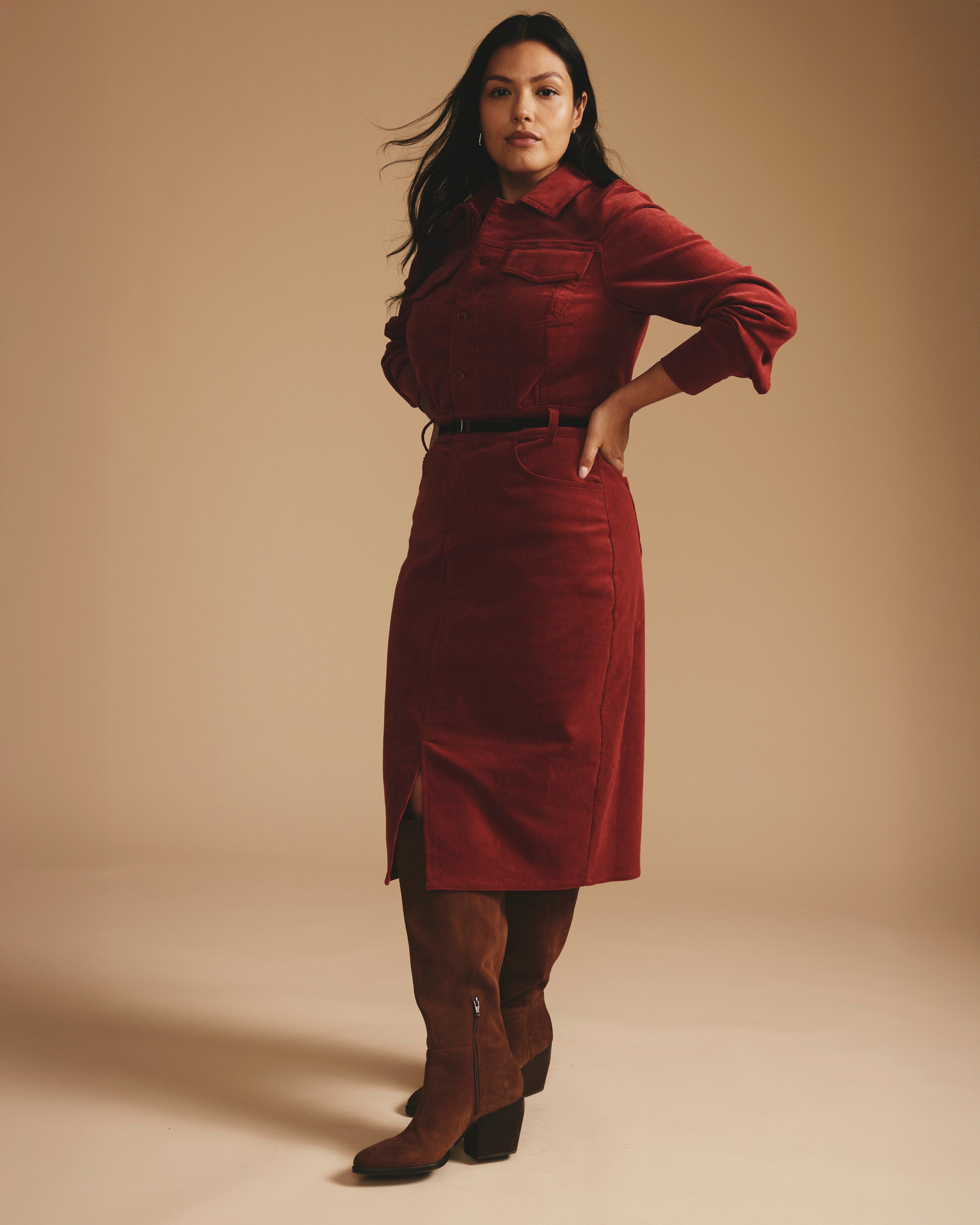 Dakota Corduroy Dress - Autumnal Red