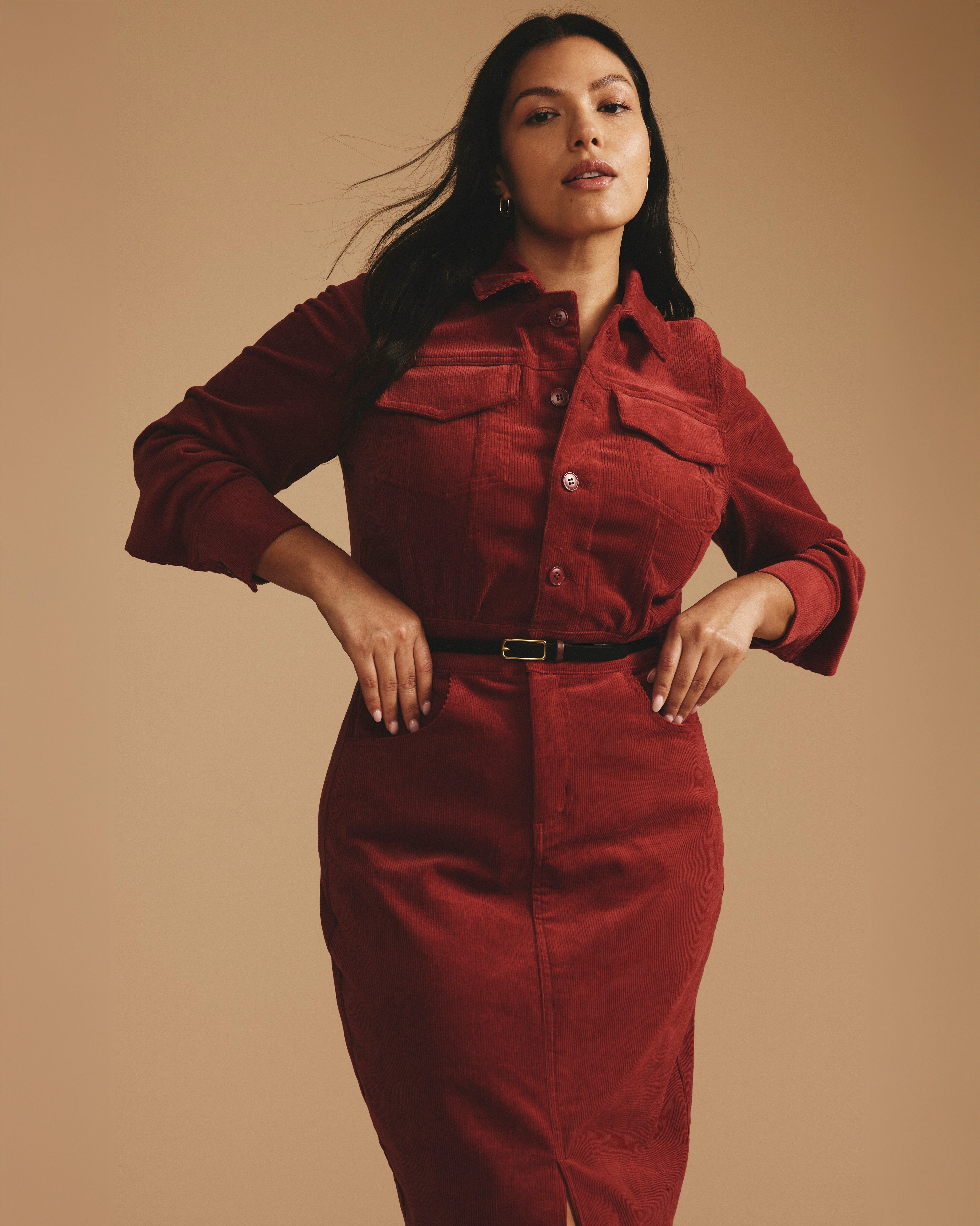 Dakota Corduroy Dress - Autumnal Red