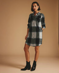 Maine Stretch Flannel Shirtdress - Mate Green Plaid