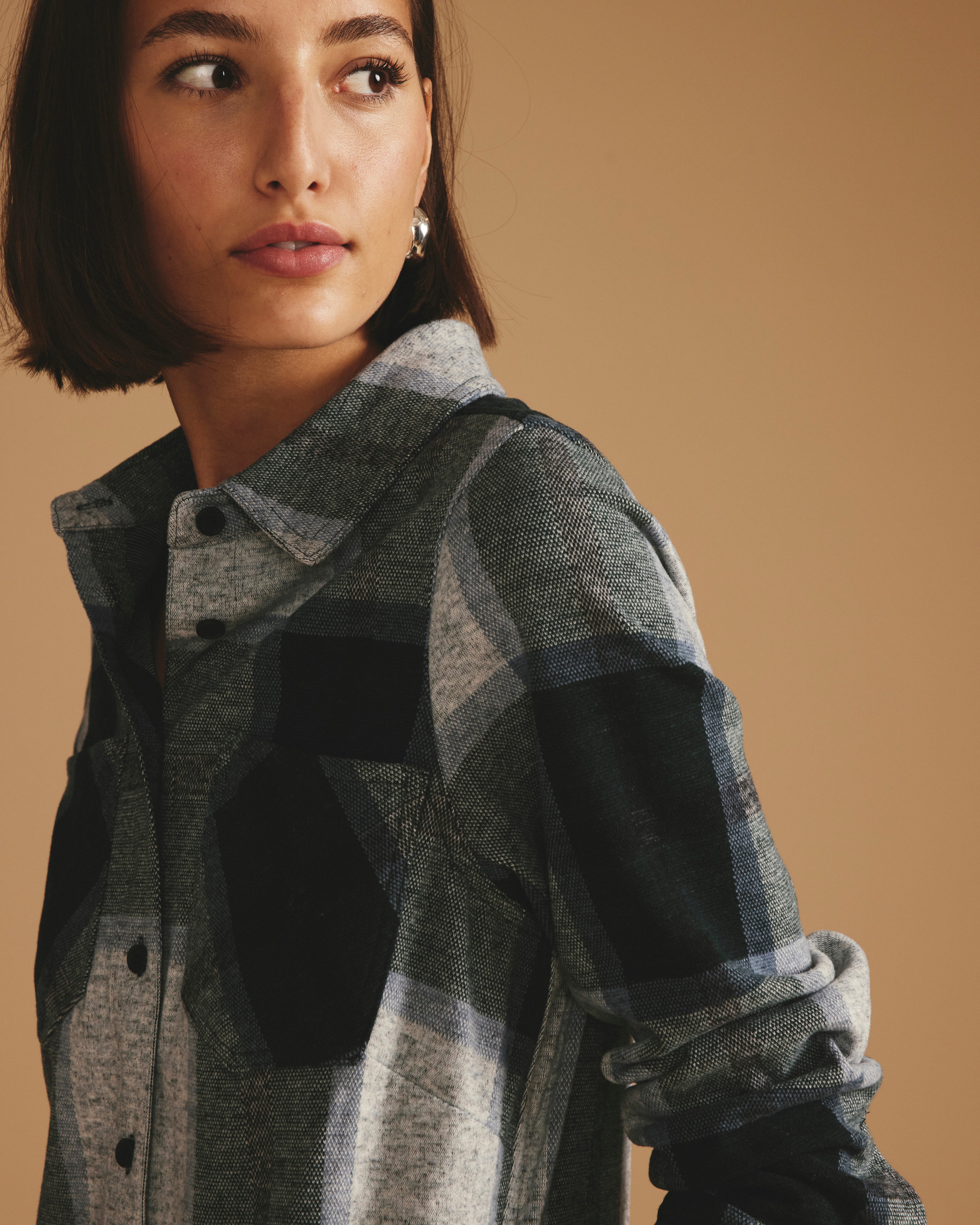 Maine Stretch Flannel Shirtdress - Mate Green Plaid