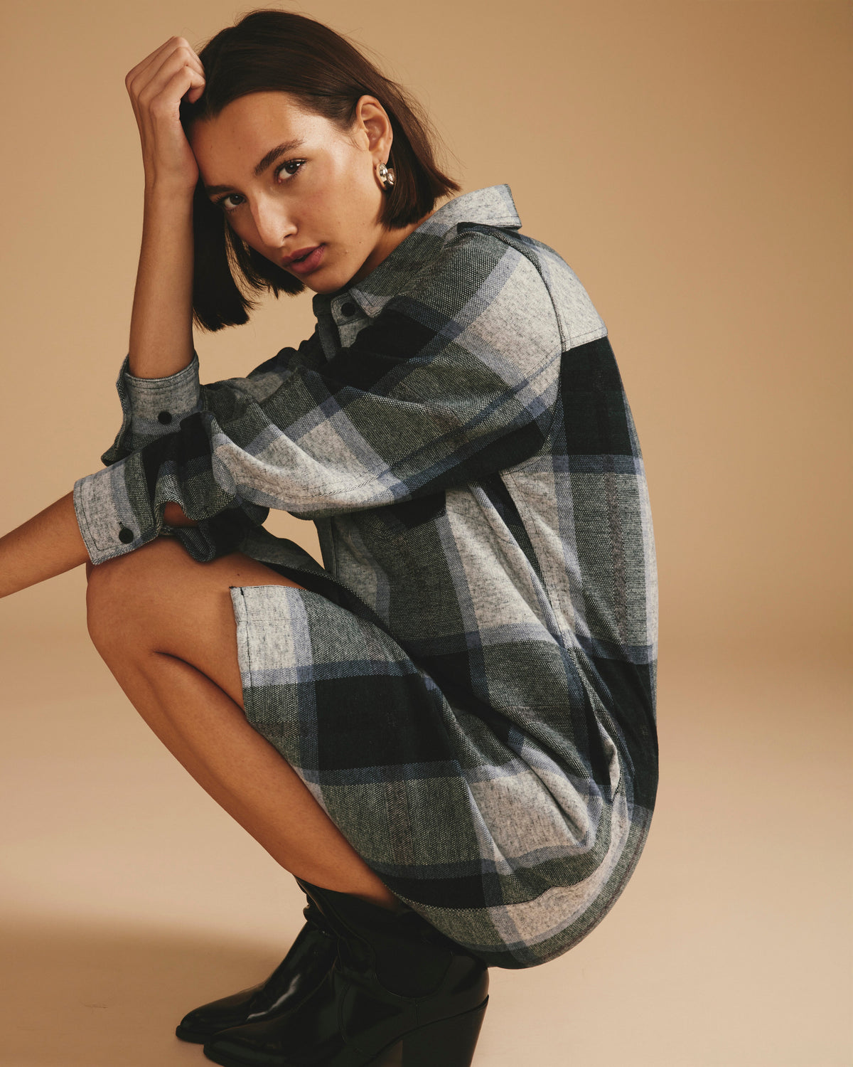 Maine Stretch Flannel Shirtdress - Mate Green Plaid