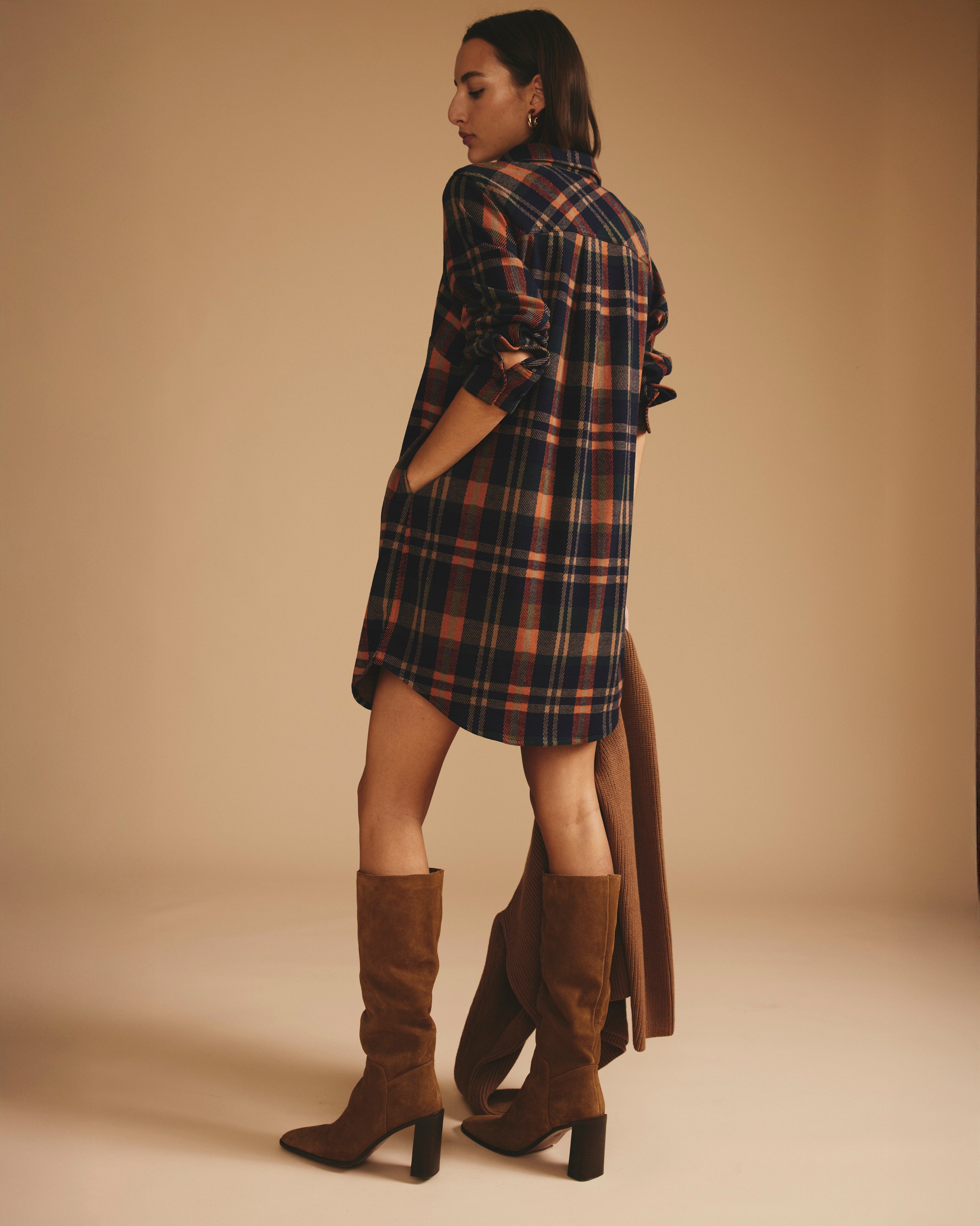 Maine Stretch Flannel Shirtdress - Autumn Apple Plaid
