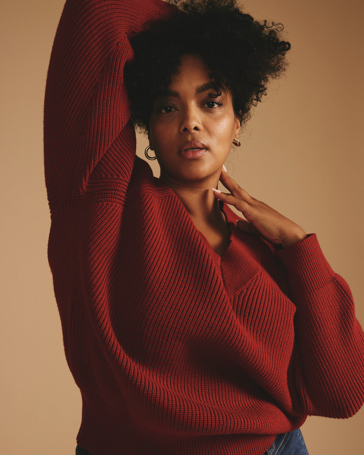 Tori V Neck Sweater - Autumnal Red