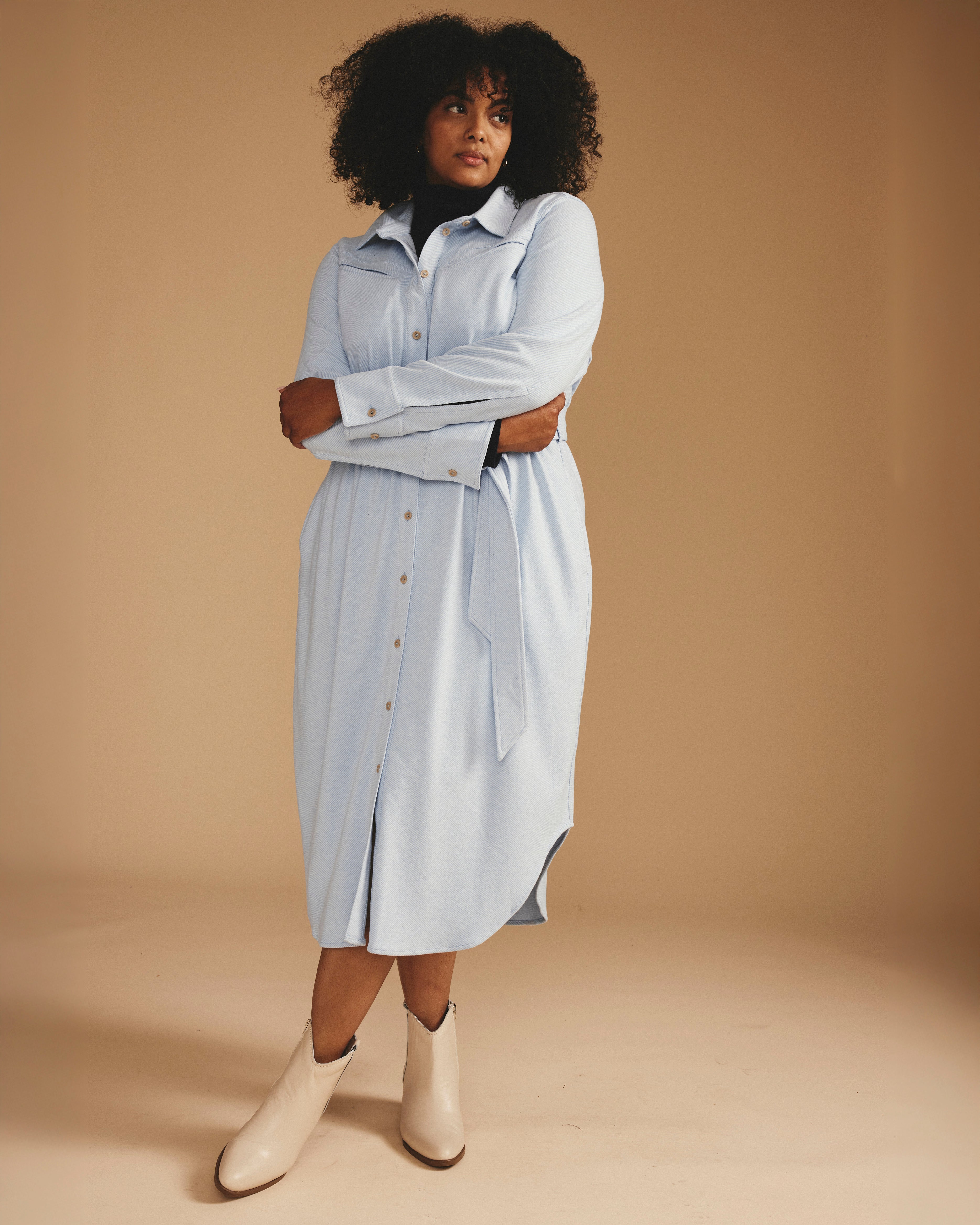 Morgan Belted Stretch Flannel Shirtdress - Battenberg Twill