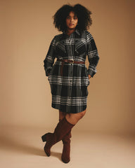 Maine Stretch Flannel Shirtdress - Highland Hug Black Plaid