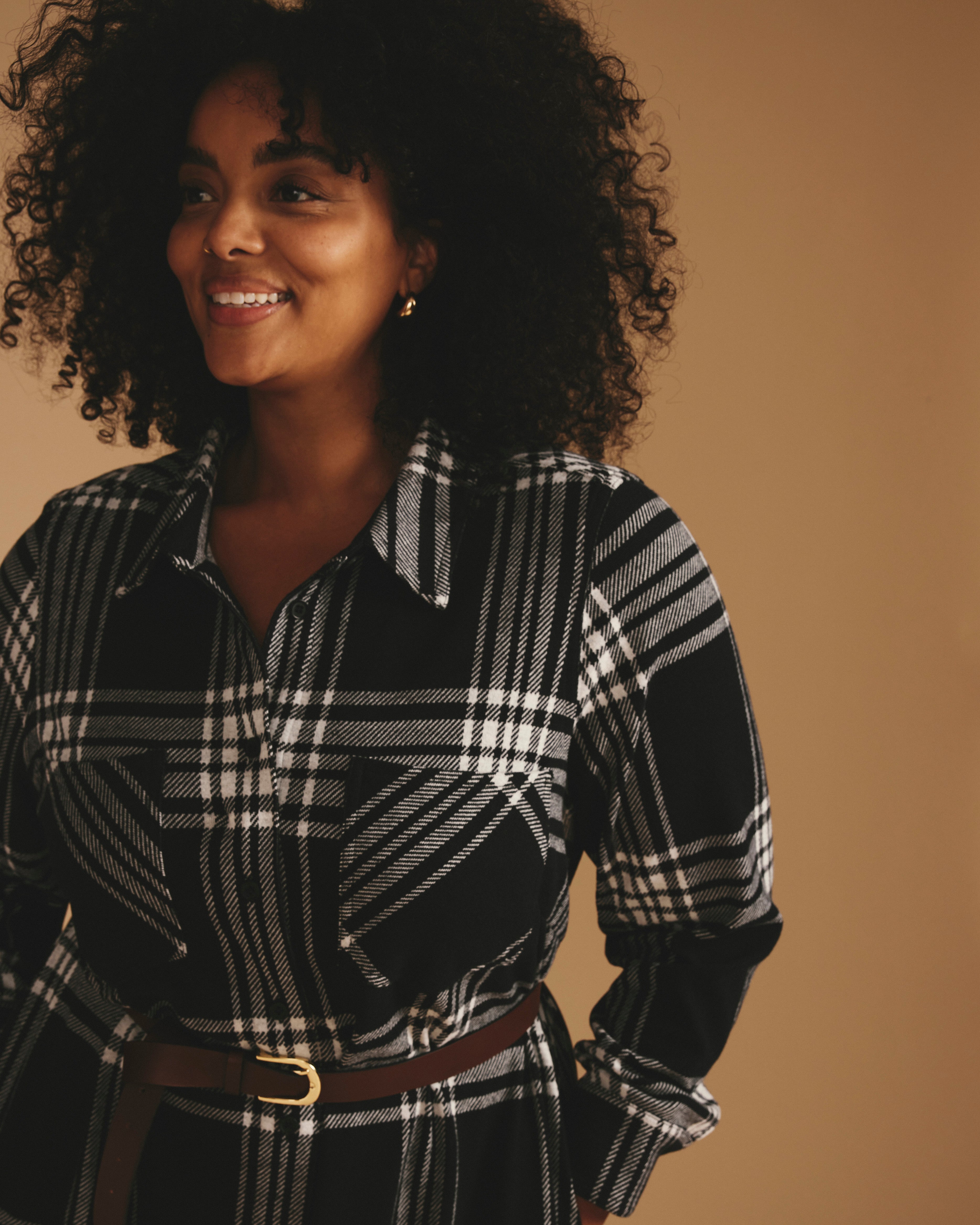 Maine Stretch Flannel Shirtdress - Highland Hug Black Plaid