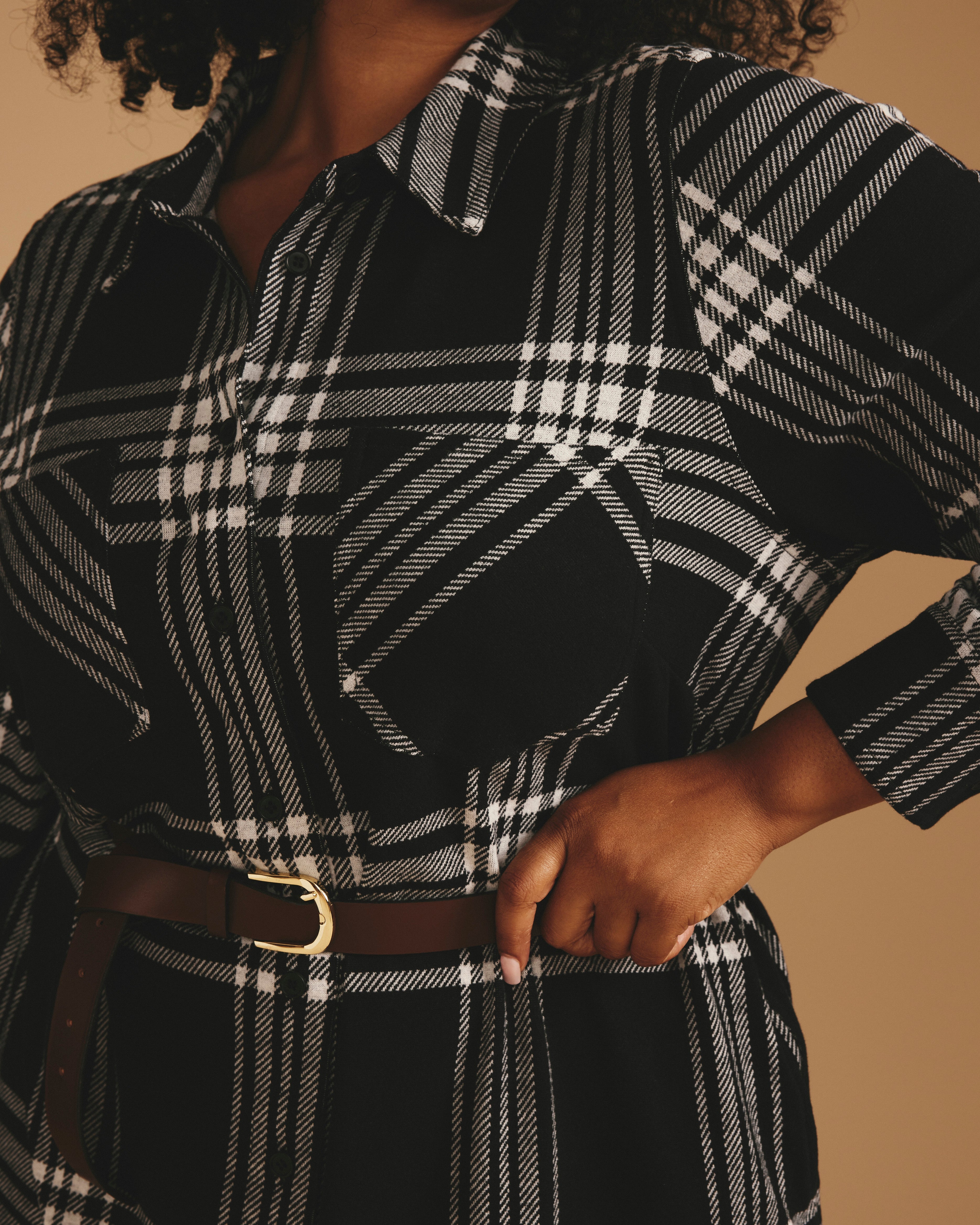 Maine Stretch Flannel Shirtdress - Highland Hug Black Plaid