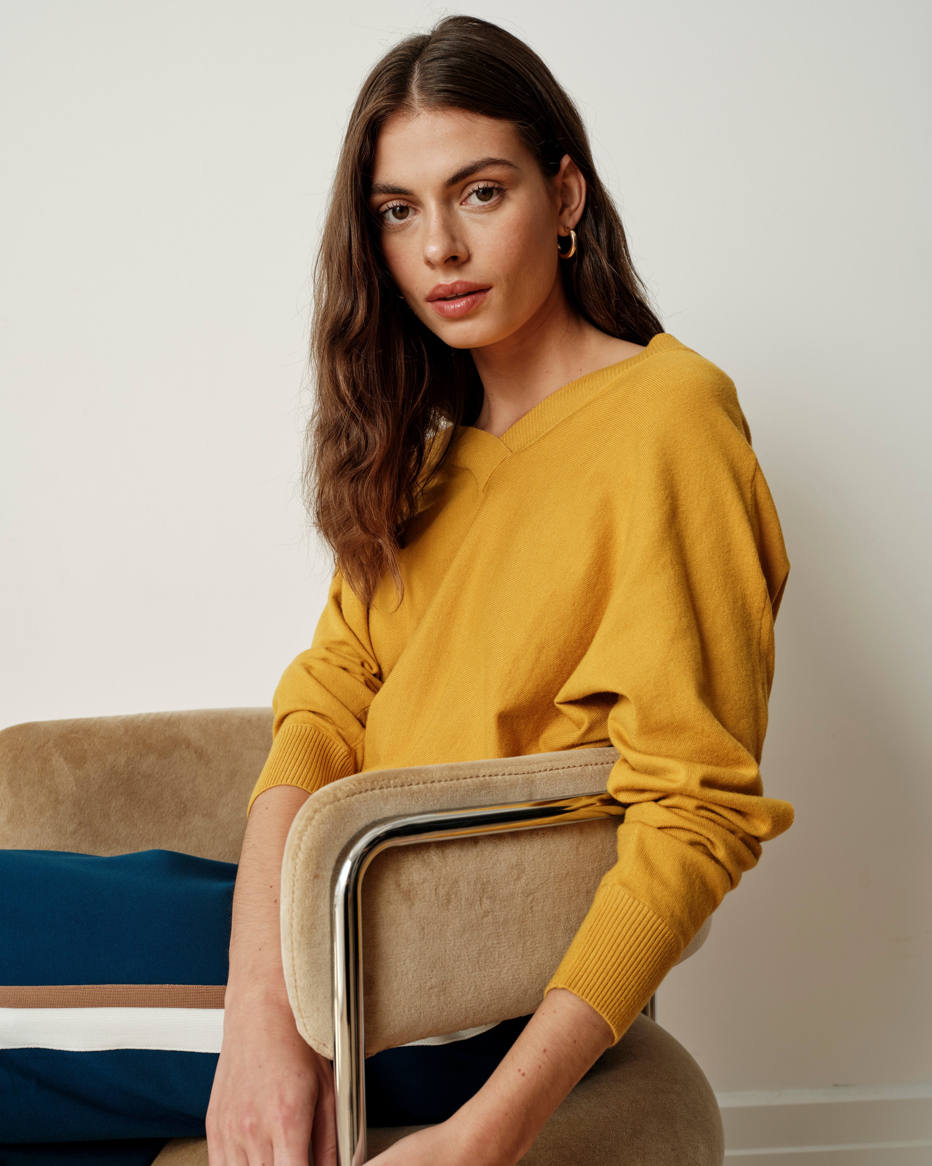 Savvy Fine Knit Sweater Blouse - Mustard