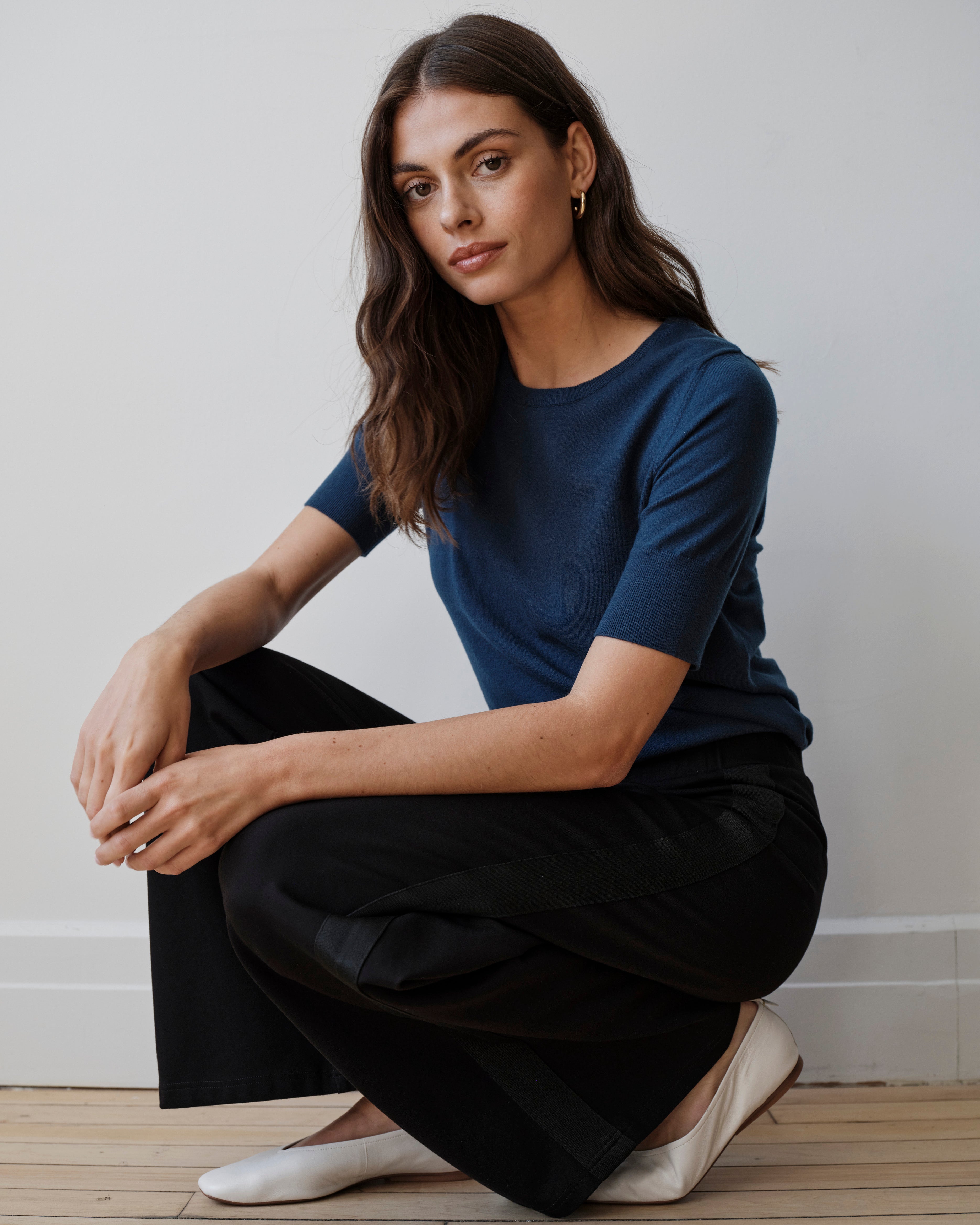 Stephanie Wide Leg Stripe Ponte Pants 30 Inch - Black with Black Stripe