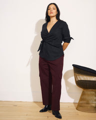 Karlee Stretch Cotton Twill Cargo Pants - Black Cherry