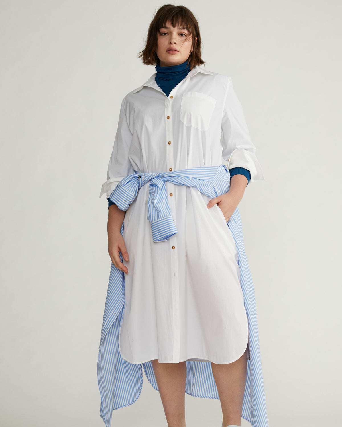 Odeon Stretch Poplin Shirtdress - White